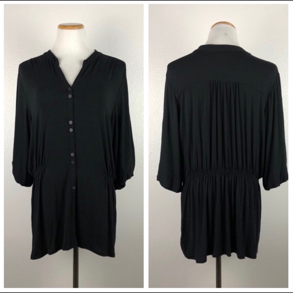 J Jill Stretch Button Down Bubble Sleeve Blouse